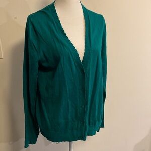 Banana Republic cotton blend v neck cardigan with scalloped trim size Large